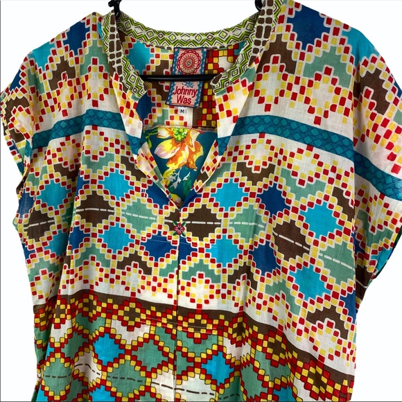 Johnny Was Geometric Floral Caftan Blouse Medium